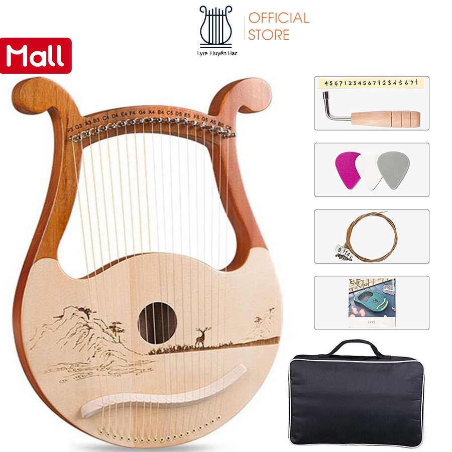 Đàn lyre 19 dây Huyền Hạc gỗ hoa hồng Gabon HHLS19- Hàng chính hãng