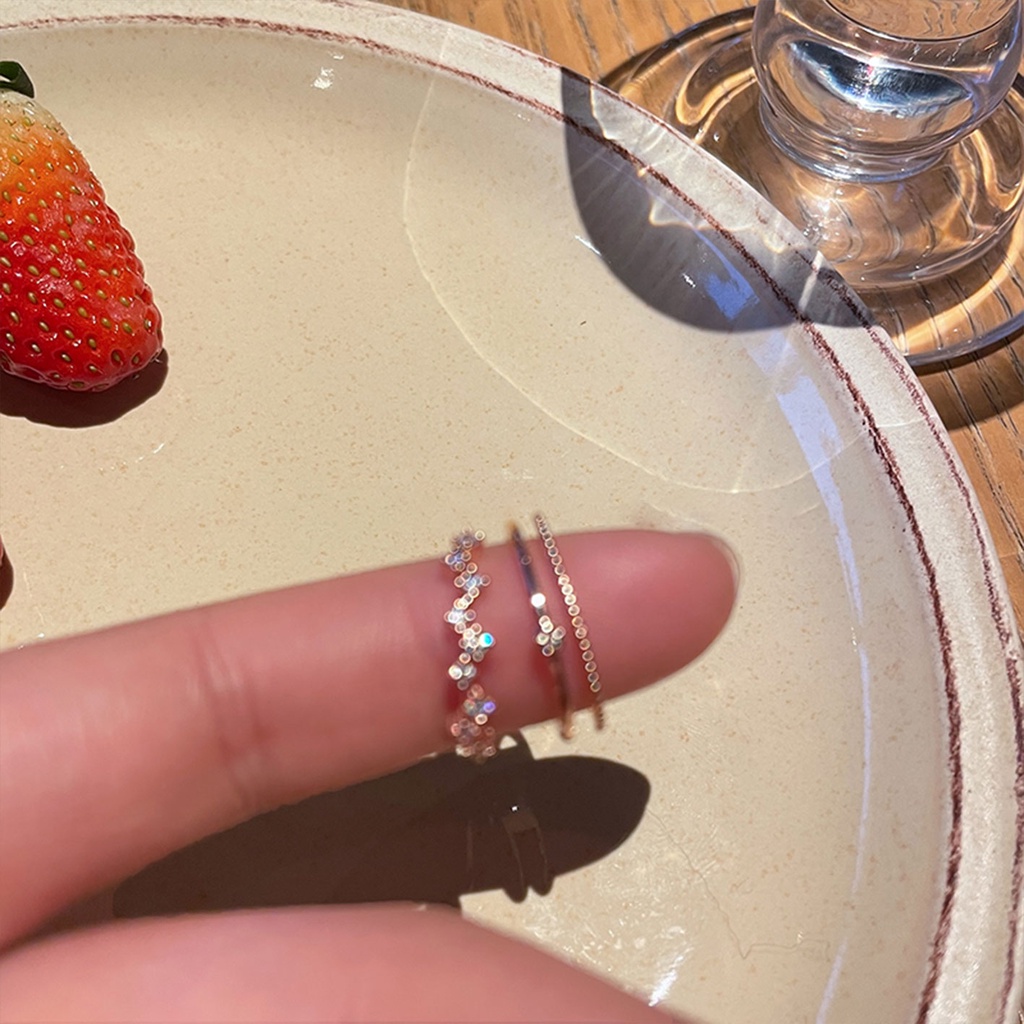 Nhẫn Đeo Tay Gợn Sóng Hai Lớp Đính Đá Zircon Màu Vàng Hồng Trắng Tinh Tế Thời Trang Độc Đáo