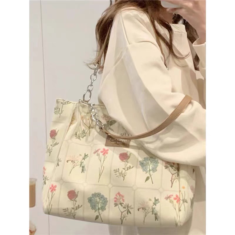 Túi tote chất lượng cao in nhiều hoa sắc màu phong cách Nhật Bản
