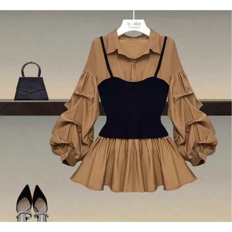 Sơmi peplum tay nhúng bigsize (50-90kg)