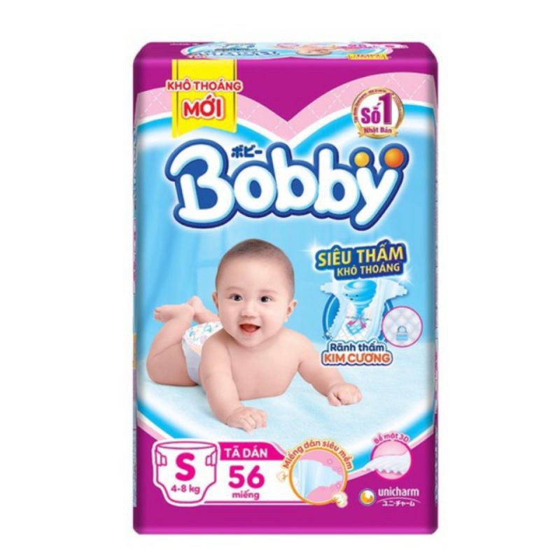 Tã dán sơ sinh Bobby XS72, S56 mới