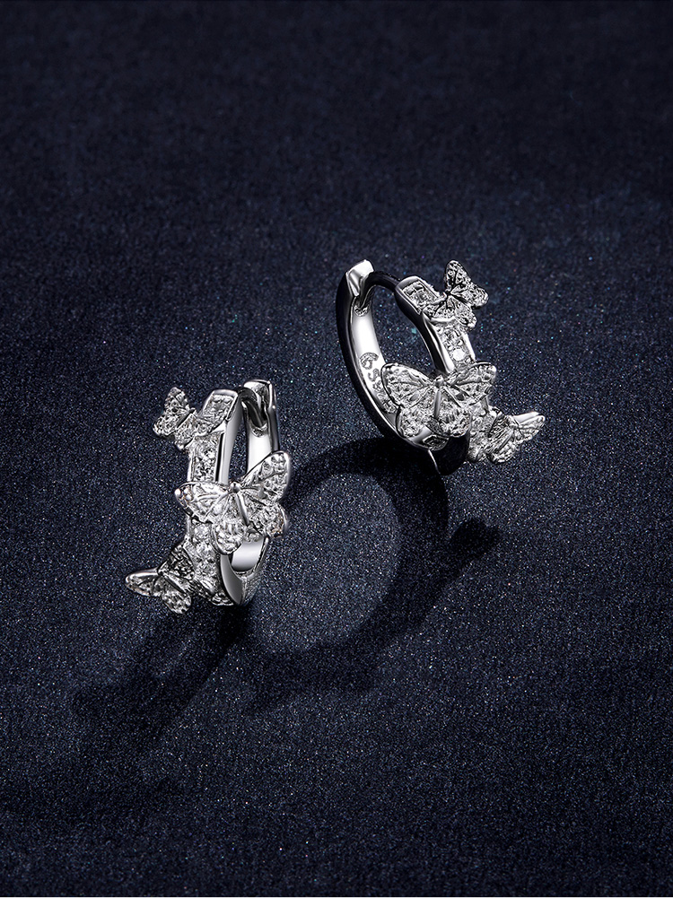 Khuyên Tai Nữ Bamoer BSE445 Bạc 925 Trang Trí Hình Bướm Đính Đá CZ Không Gây Dị Ứng