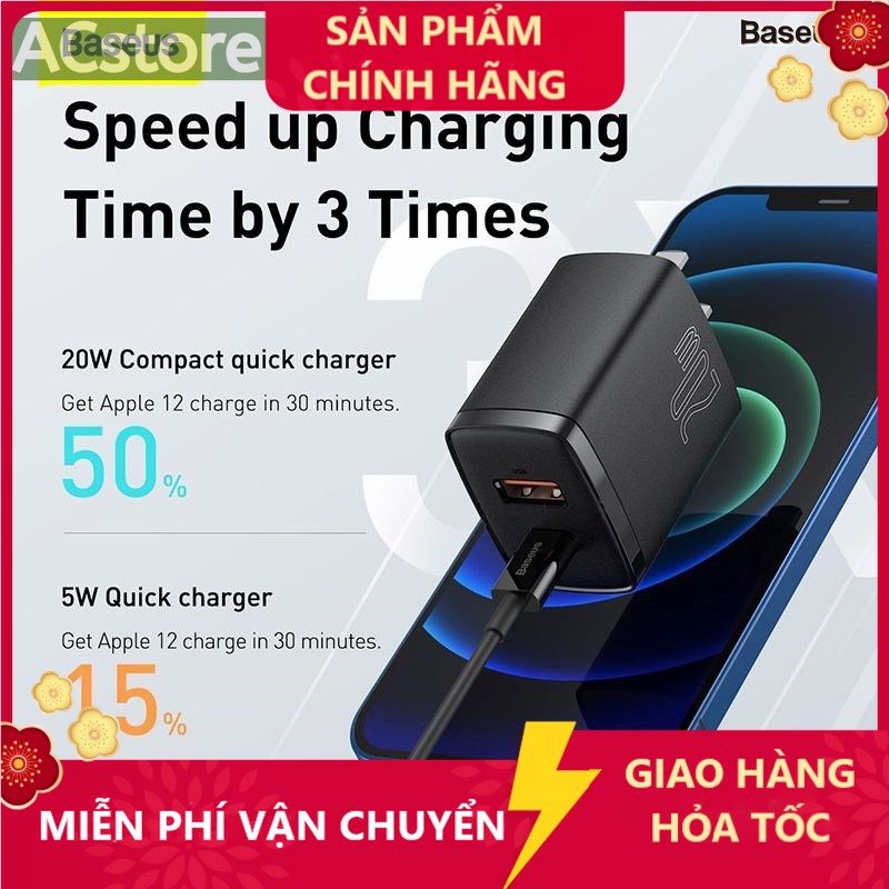 Củ sạc nhanh 20w cho   samsung xiaomi oppo đầu sạc typec và usb qc 3.0 thiết kế nhỏ gọn - Baseus 20w 2 Cổng ACstore