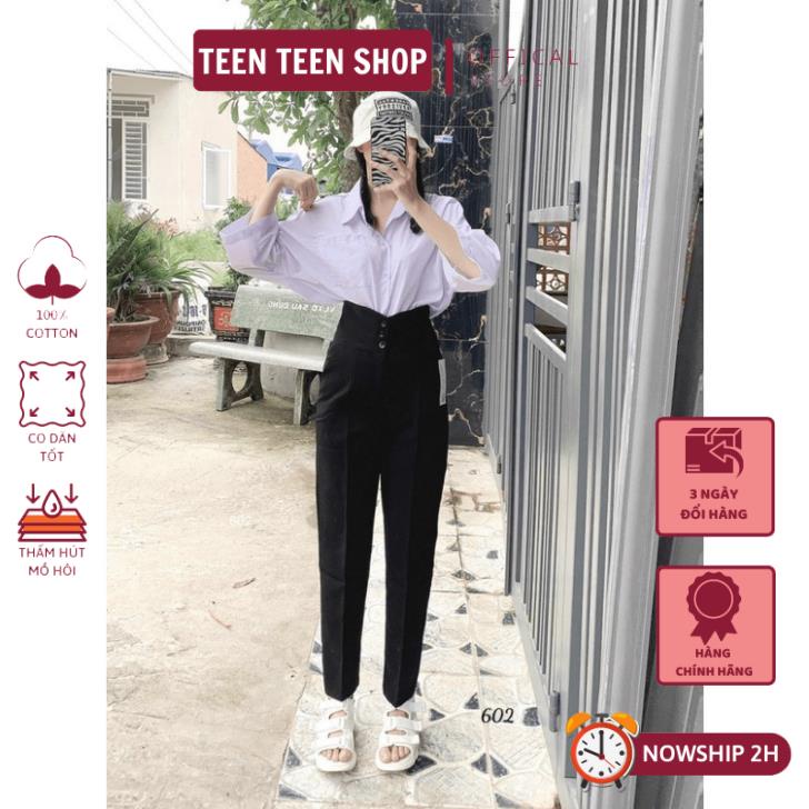 Quần tây đi học nữ lưng cao cạp - Quần vải baggy học sinh nữ cấp 3 2 đi học làm công sở