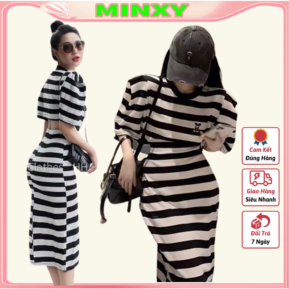 váy body kẻ hở lưng,đầm dáng dài chất zip co giãn độ body-Miny shop