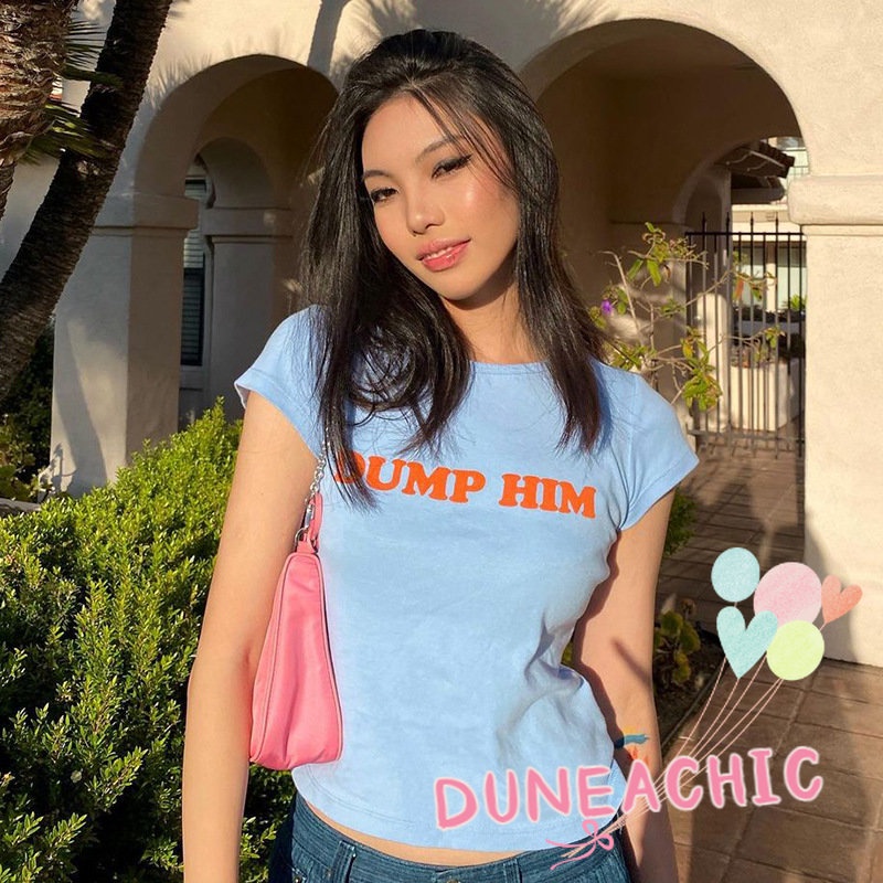 DUNEA Áo Thun Ngắn Tay In Chữ Thời Trang Dành Cho Nữ