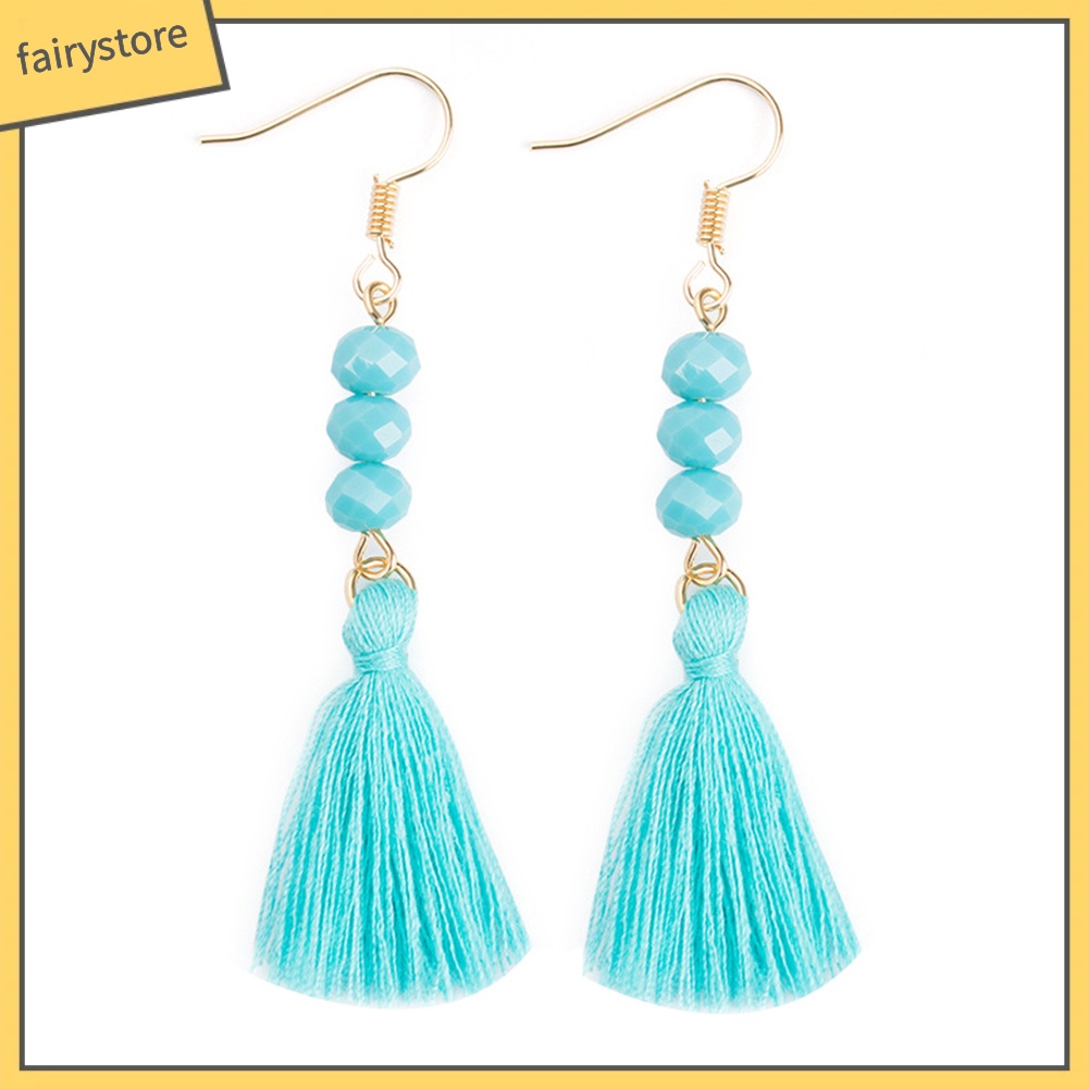 Bông tai tua rua đính hạt nhựa phong cách boho