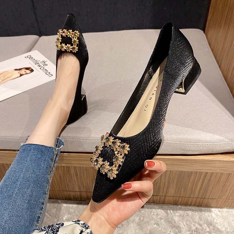 Giày Búp Bê Mũi Nhọn Đính Đá Lấp Lánh Thời Trang Cho Nữ Size 34-44 3Cm