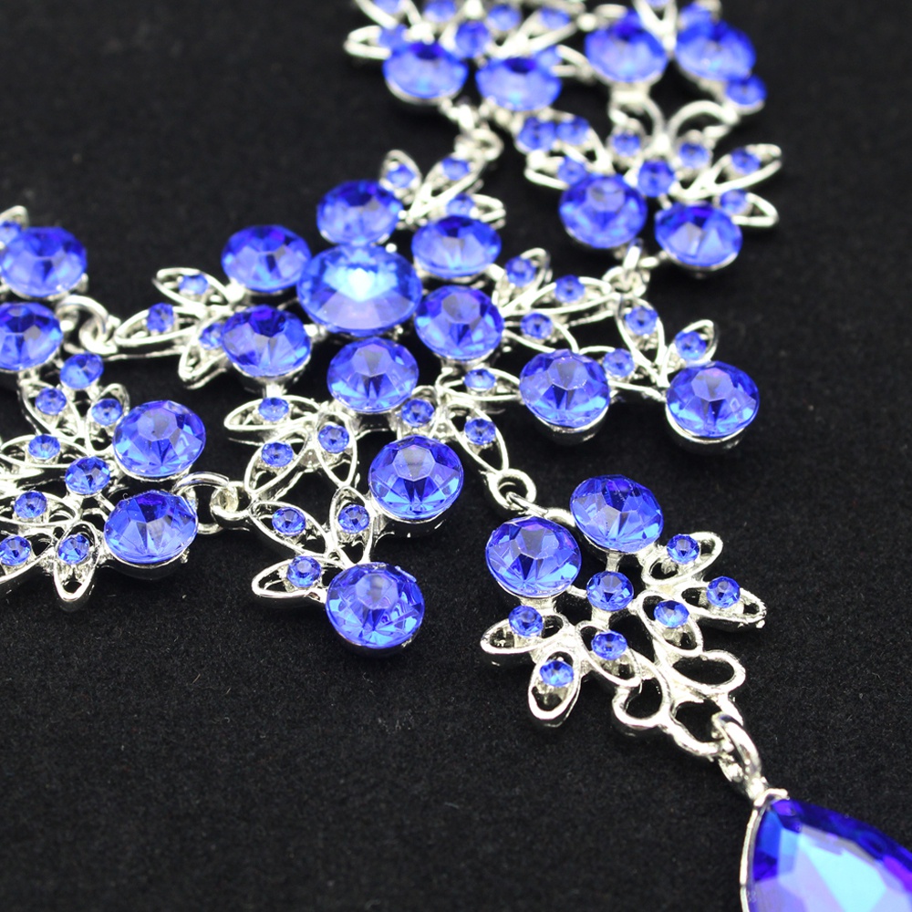 Bộ dây chuyền + bông tai hợp kim đính đá hình hoa