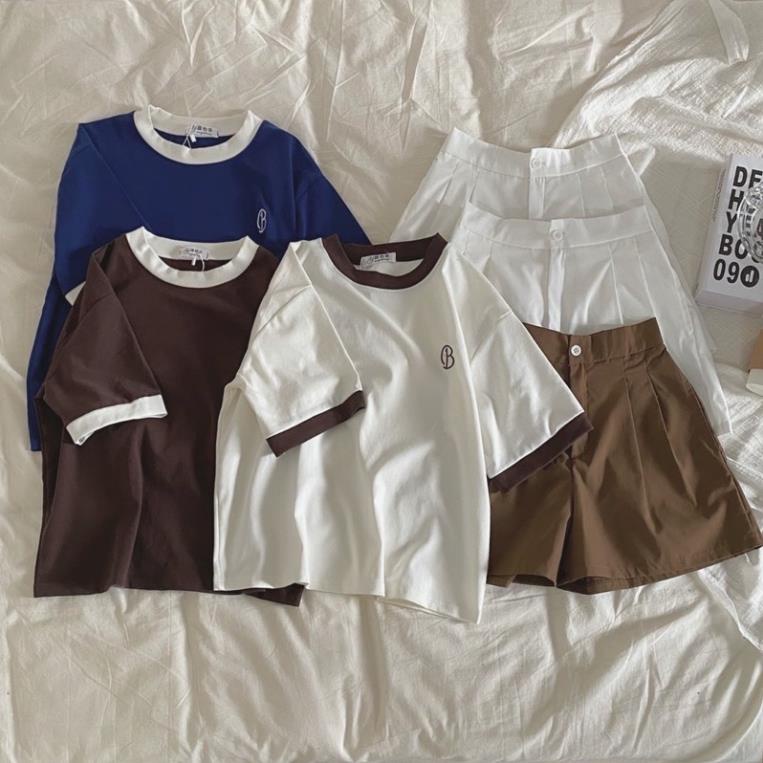 [XẢ KHO] Set kiểu Hàn Quốc Áo Phông Kèm Quần Kaki, Bộ Short Kèm Thun Phối Viền Cổ Hot