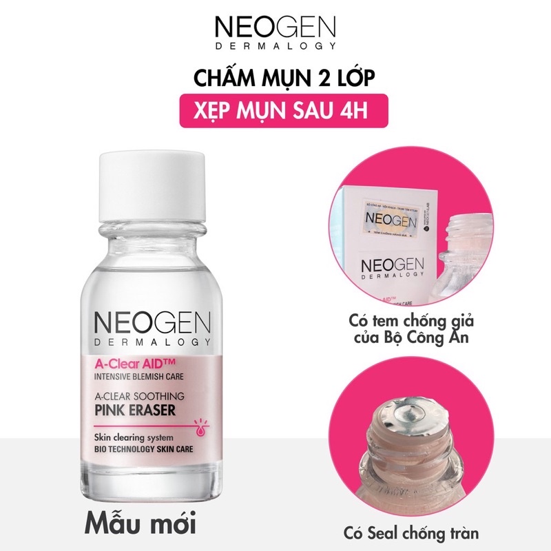 [TẶNG TĂM BÔNG]Chấm Mụn 2 Lớp Xẹp Mụn Sau 4H Neogen Dermalogy A-Clear Aid Soothing Pink Eraser 15ml