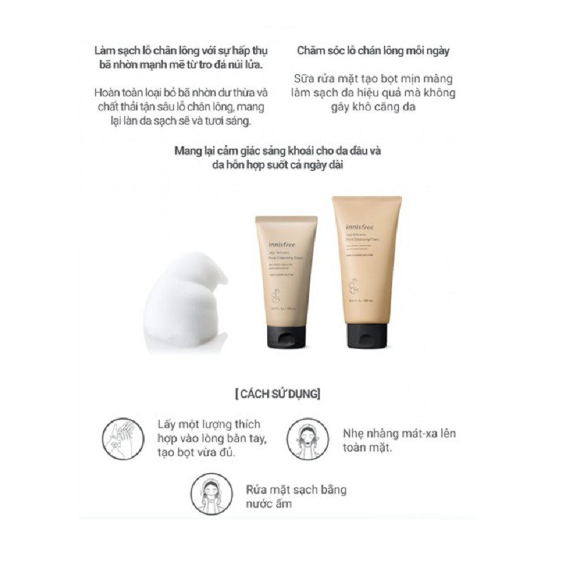 (HÀNG CHUẨN AUTHENTIC) Sữa Rửa Mặt Tro Núi Lửa Innisfree Jeju Volcanic Pore Cleansing Foam 150ml