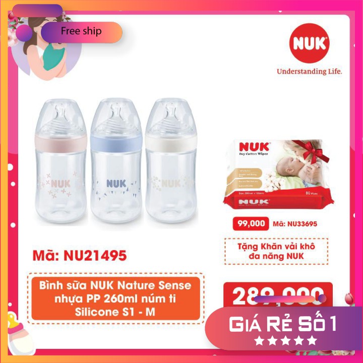 ⭐  Bình sữa NUK Nature Sense PP 260ml/150ml Silicone ⭐ Freeship ⭐ Hàng chuẩn