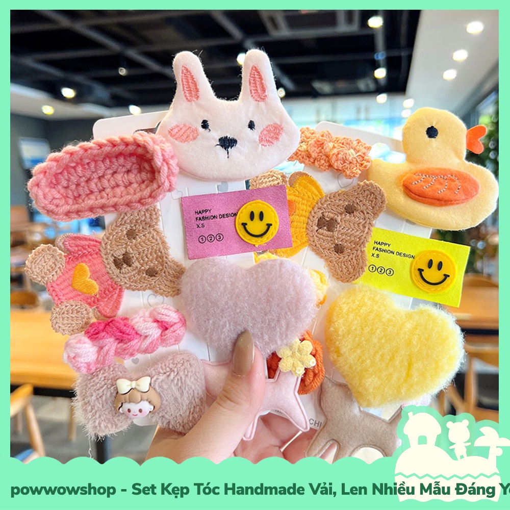 [Sẵn VN - Hỏa Tốc] Set Kẹp Tóc Handmade Vải, Len Nhiều Mẫu Đáng Yêu Hoạt Hình Island Cute Lovely