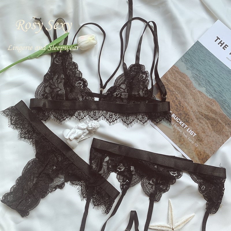 Set bralette ren mềm kèm đai kẹp tất sexy LG300