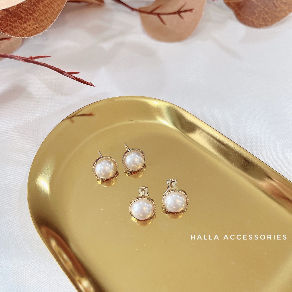 Khuyên tai mặt ngọc viền Gold cao cấp HALLA BT158 BT159