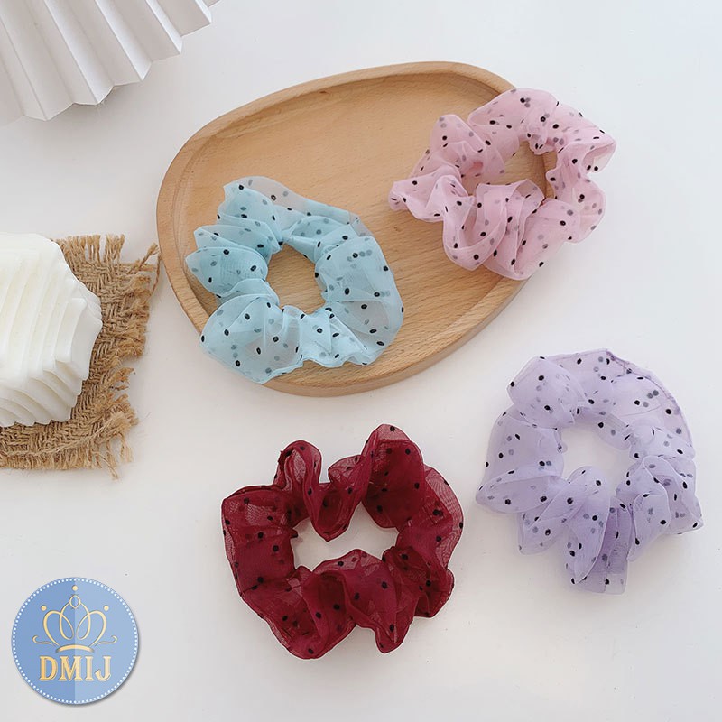 Cột Tóc Vải Scrunchies Họa Tiết Chấm Bi Nhỏ Nhiều Màu Đáng Yêu