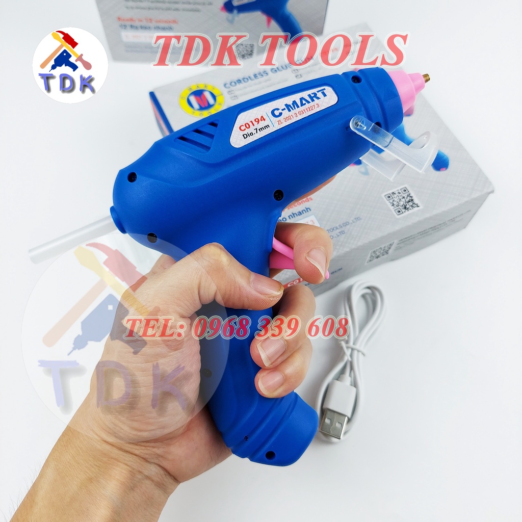 Súng bắn keo nến dùng pin C-Mart C0194, máy bắn keo nến tặng kèm 10 cây keo 7mm
