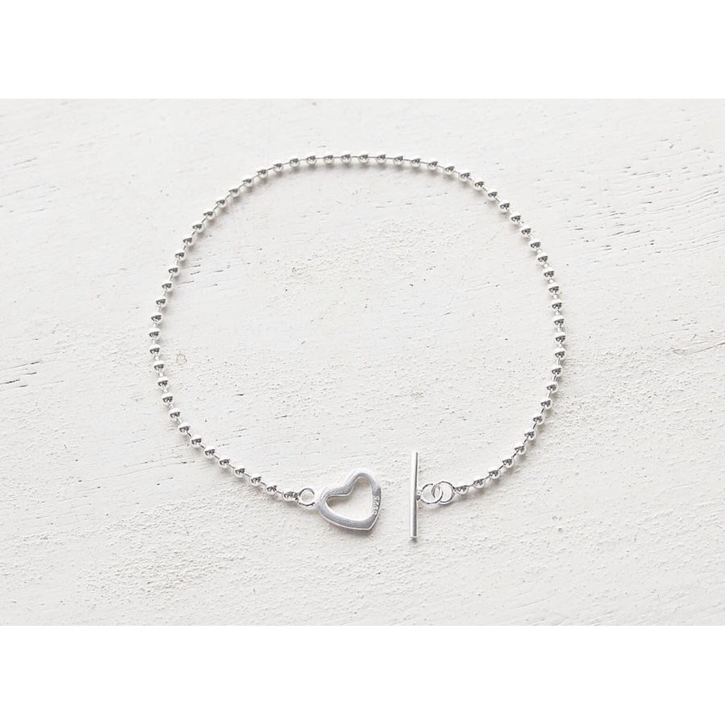Lắc tay bạc nữ TLEE dây bi tim chốt cài bạc 925 cao cấp TleeJewelry LT0148