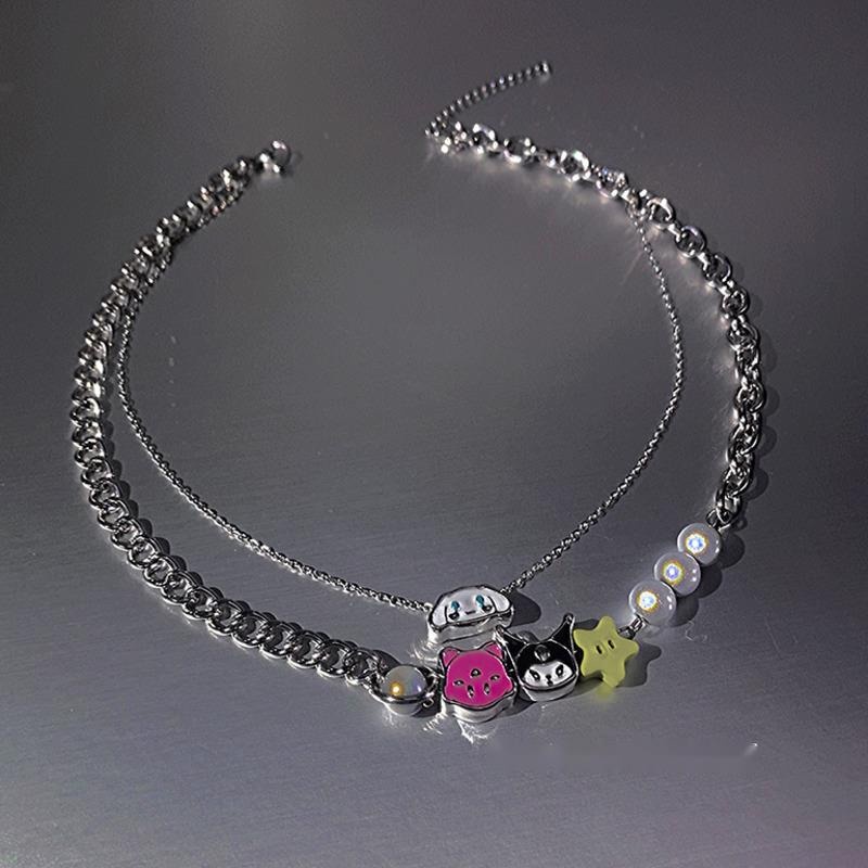 Vòng Cổ Chuỗi Hạt Ngọc Trai Họa Tiết Hoạt Hình Phong Cách hip hop Đường Phố