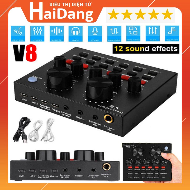 Sound Card Thu Âm V8 - Pin 10H, Thu Âm, Karaoke, Live Stream Mọi Lúc Mọi Nơi Bảo Hành 6 Tháng