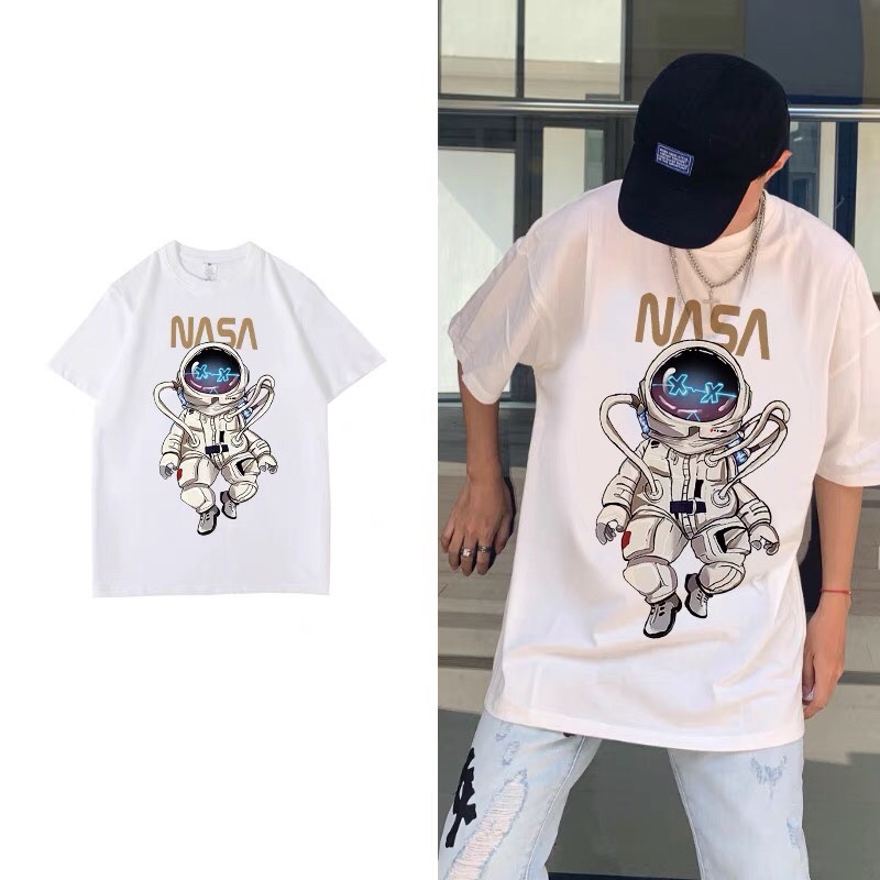 Áo Thun Nam Cổ Tròn Form Rộng Streetwear Áo Phông Unisex Basic Cotton Phi Hành Gia (V137) GTM