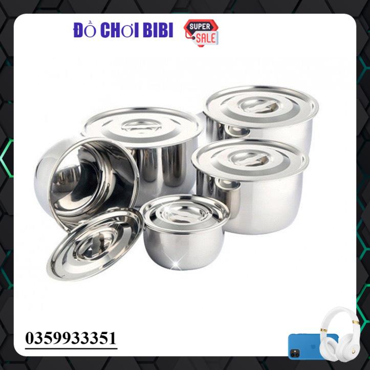 Bộ 5 Nồi Inox, 5 Kích Thước Khác Nhau - Dùng Được Với Mọi Loại Bếp, Không Quai Cất Dọn Gọn Gàng