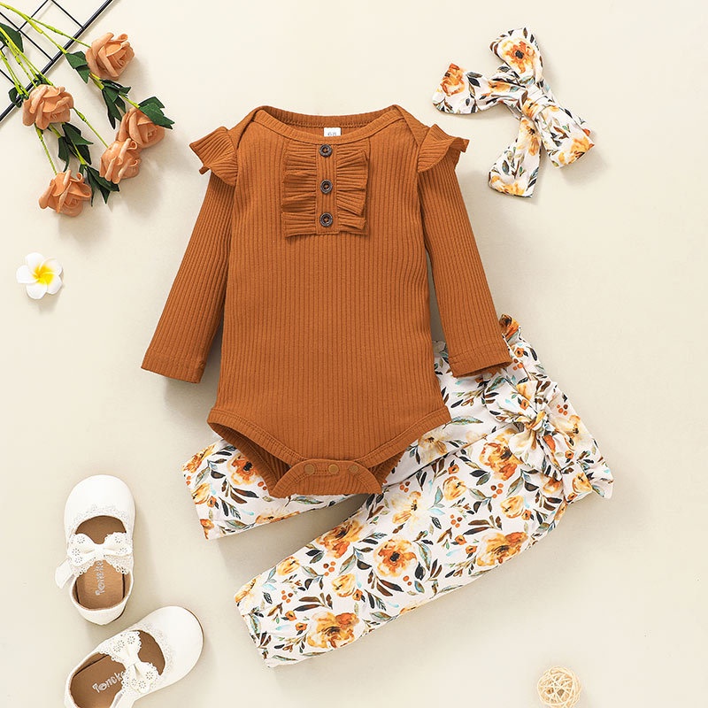 Combo bộ đồ bé gái 0-24 tháng băng đô cho bé dài tay bodysuit quần dài set mùa hè thời trang cho bé trẻ em sơ sinh