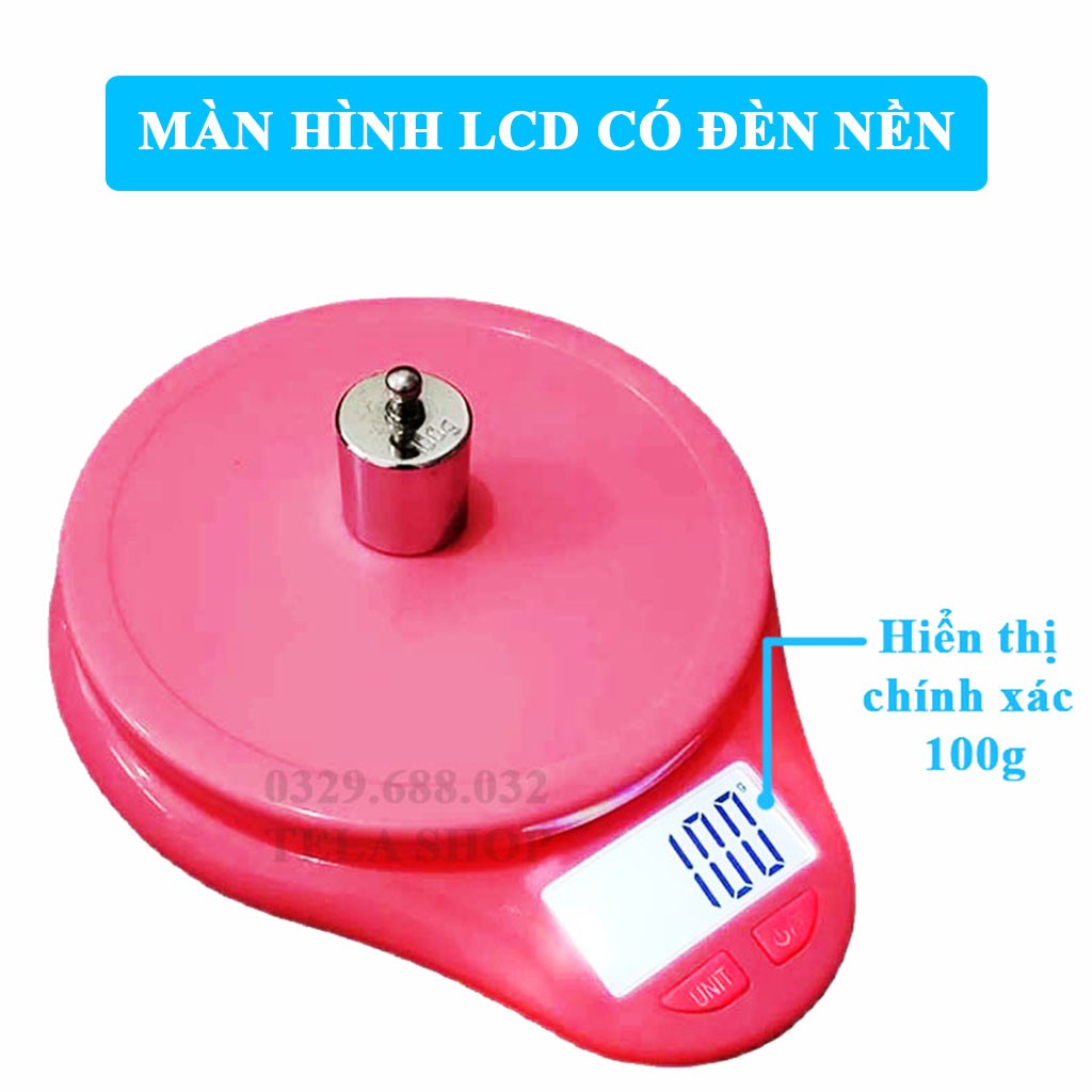 [BH 1 ĐỔI 1] Cân Điện Tử Nhà Bếp 5kg TLH Dùng Làm Bánh Tặng Tô Chứa 1 Lít Tela Shop