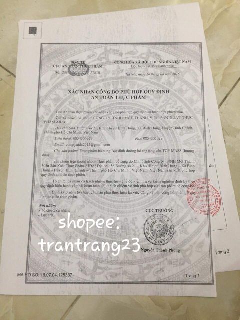 Sữa tăng cơ TOPMASS GOLD