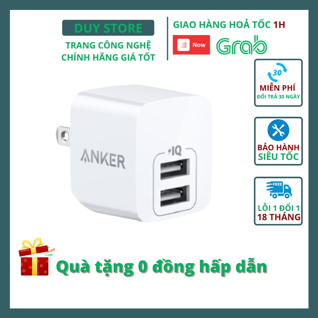 Củ sạc Anker A2620 sạc nhanh IPhone IPad Android PowerPort Mini 2 cổng Usb 12w FullBox cho IP 8 X Xs 11 Pro Max