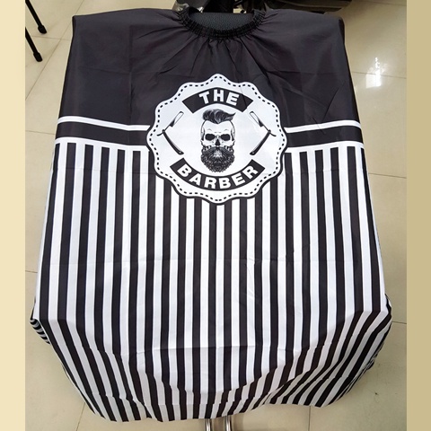 Áo Choàng Cắt Tóc Barber Khổ 160x140cm, Khăn Choàng Cắt Tóc Barber Hình Đầu Người Sọc Đen