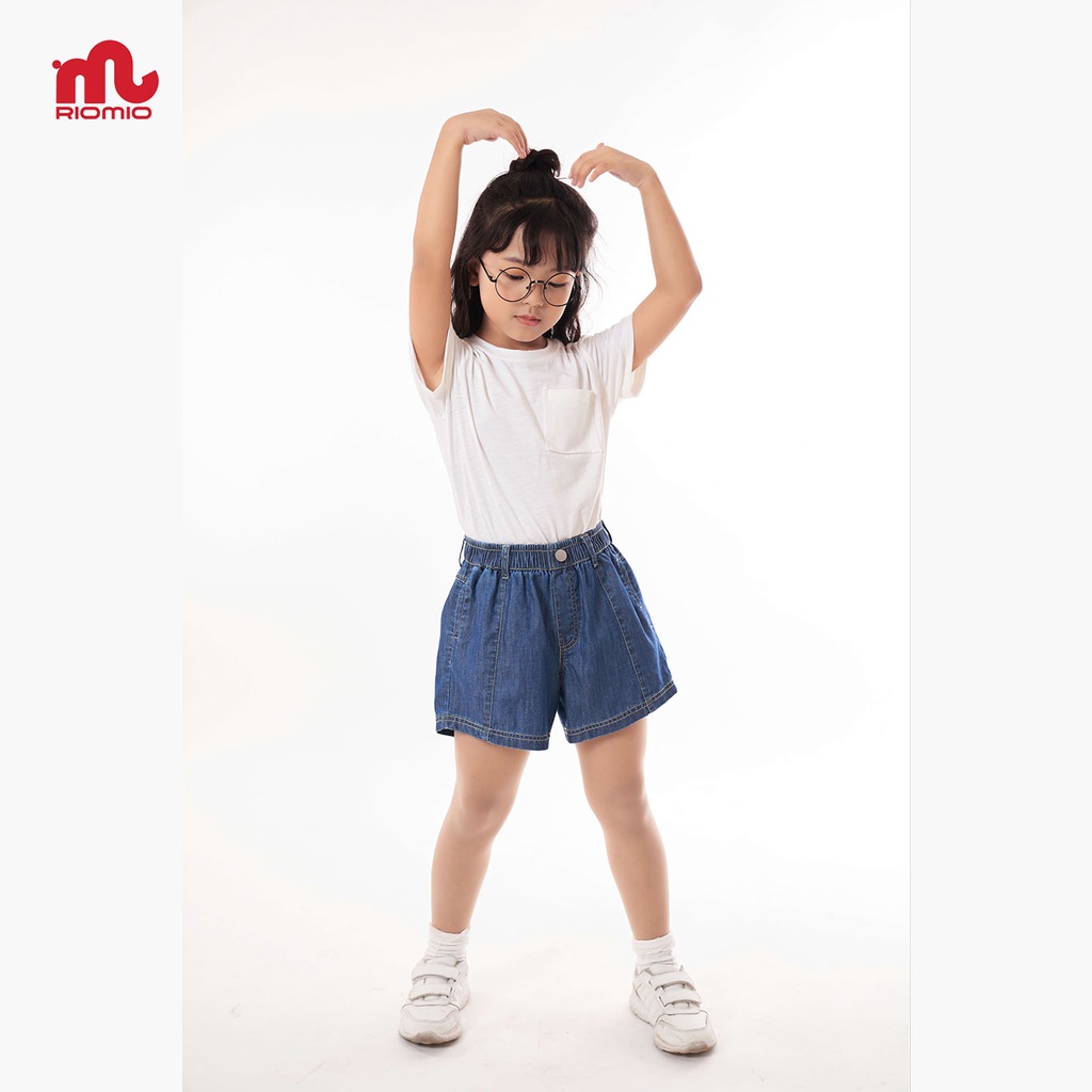Quần short jean bé gái, sooc bò cho bé 3-11 tuổi (15-40kg) RIOMIO túi xẻ sườn 100% cotton USA - RO208