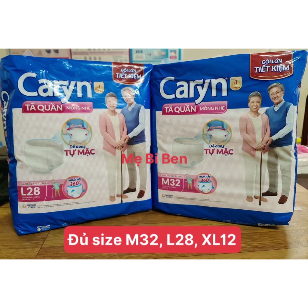 [HÀNG TẶNG] Tã Bỉm Quần Người Lớn Caryn Mỏng Nhẹ Size M32/L28/XL24 Miếng