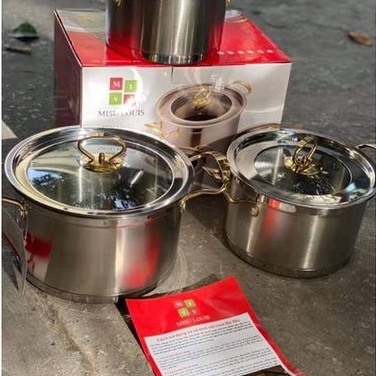 Bộ nồi Misu Louis 3 món inox 304 đáy nguyên 3 lớp truyền nhiệt nhanh phù hợp mọi loại bếp và dễ dàng vệ sinh