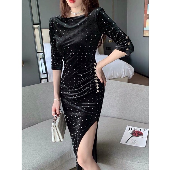 Đầm nhung nữ cao cấp kiểu dáng quyến rũ QCNP3318