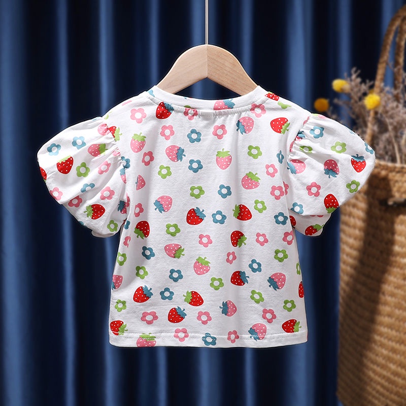 Áo Thun Tay Ngắn In Hình Quả Dâu Dễ Thương Phong Cách Hàn Quốc Thời Trang Mùa Hè Cho Bé Gái