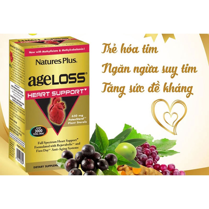 Viên Uống Tim Mạch Nature's Plus Ageloss Heart Support Chống Lão Hóa Tim, Tăng Sức Đề Kháng Hộp 90 Viên