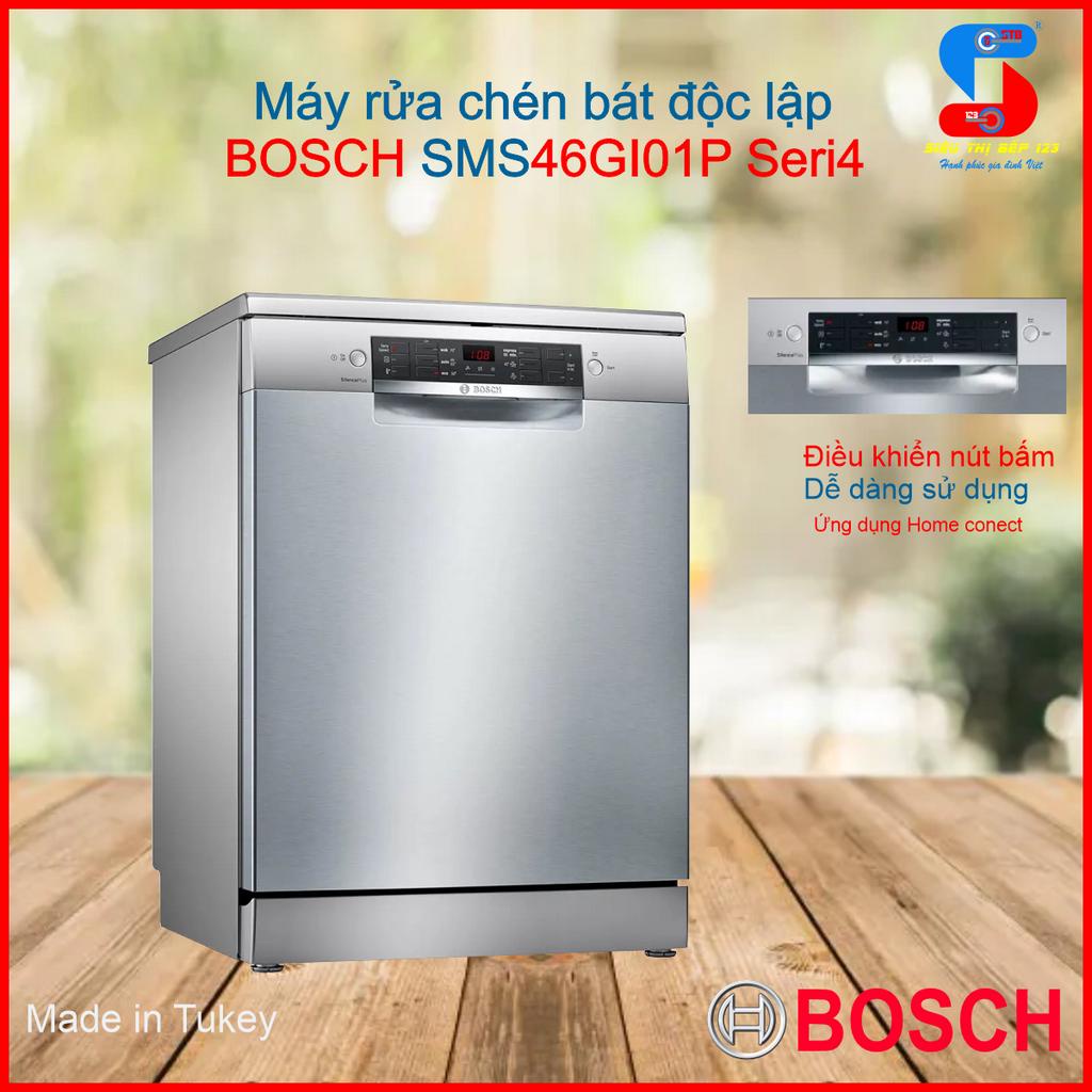 Máy rửa chén bát BOSCH SMS46GI01P 12 bộ chén đĩa 2 giàn rửa nhập khẩu Thổ Nhĩ Kỹ rửa sạch sấy khô