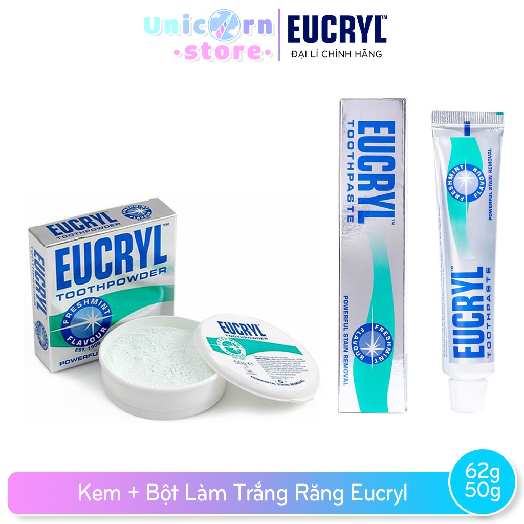 Kem đánh răng Eucryl 62g + Bột tẩy trắng răng Eucryl 50g