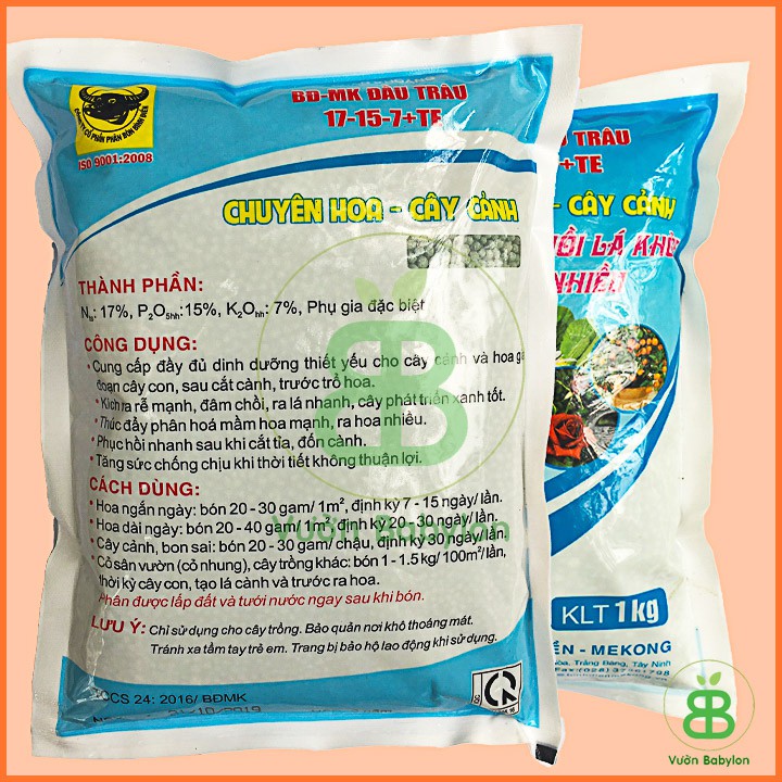 Phân bón NPK Đầu Trâu 17-15-7 Gói 1kg - Giúp cây Nhanh Lớn, Lá Xanh Khỏe, Ra Chồi Nhiều