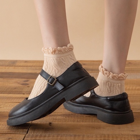Tất Nữ Dệt Kim Cotton Cổ Thấp Bèo Nhún❤️Tất Nữ Bánh Bèo Vintage Hàn Quốc Được Chọn