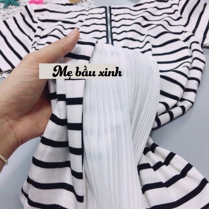 Áo Bầu Cotton Kẻ Khoá Lưng HOT HIT, Chất Đep Mềm Mịn, Form Xinh Mẹ Mặc Thoải Mái