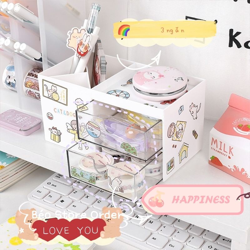 [Béo Store] Kệ, tủ để bàn nhiều ngăn decor bàn học tặng kèm sticker