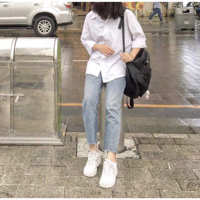 Áo sơ mi tay dài trắng học sinh form rộng trơn hàn quốc unisex | GuZ
