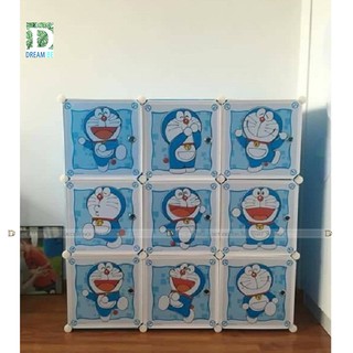 Tủ nhựa ghép thông minh giá rẻ 9 ô màu xanh dương họa tiết Doremon