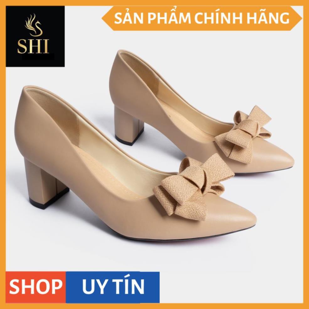 Giày cao gót Erosska thời trang mũi nhọn đính nơ điệu đà kiểu dáng cơ bản cao 5cm màu kem _ EP005 | BigBuy360 - bigbuy360.vn