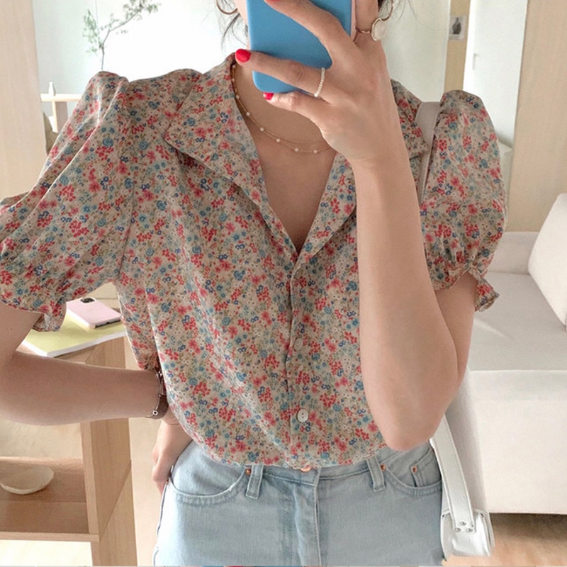 Áo Sơ Mi Hoa Ngắn Tay Phong Cách Hàn Quốc Dành Cho Nữ