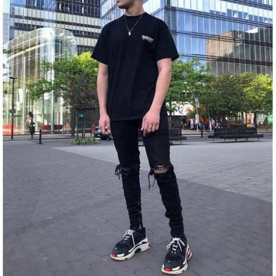 Quần Jean zip ống quần rách gối thời trang- Jean dày co giãn tốt hàng cao cấp !