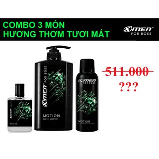 Combo 3 món: Nước hoa, Dầu gội, Xịt toàn thân Xmen Motion hương thơm tươi mát